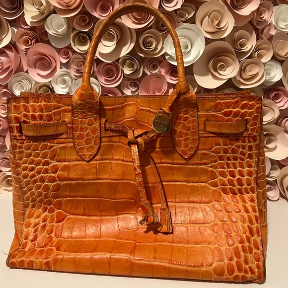 Dooney & Bourke Handbags - Dooney and Bourke Vintage Orange Crocodile Embossed Tote